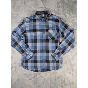 Rustic Blue Mens Medium Plaid Flannel Button Down Shirt Blue Black Long Sleeve